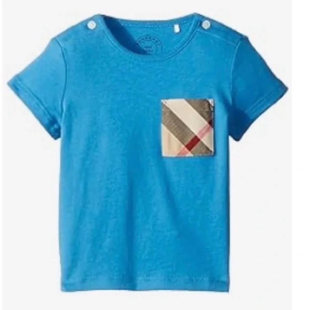 100% Authentic Burberry Children Blue T-Shirt W/ Check Pocket Size 18m